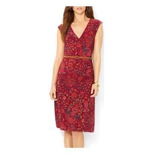 Lauren Ralph Lauren Womens Jersey Dress Plus Size 2X Belted Red Floral Southwest